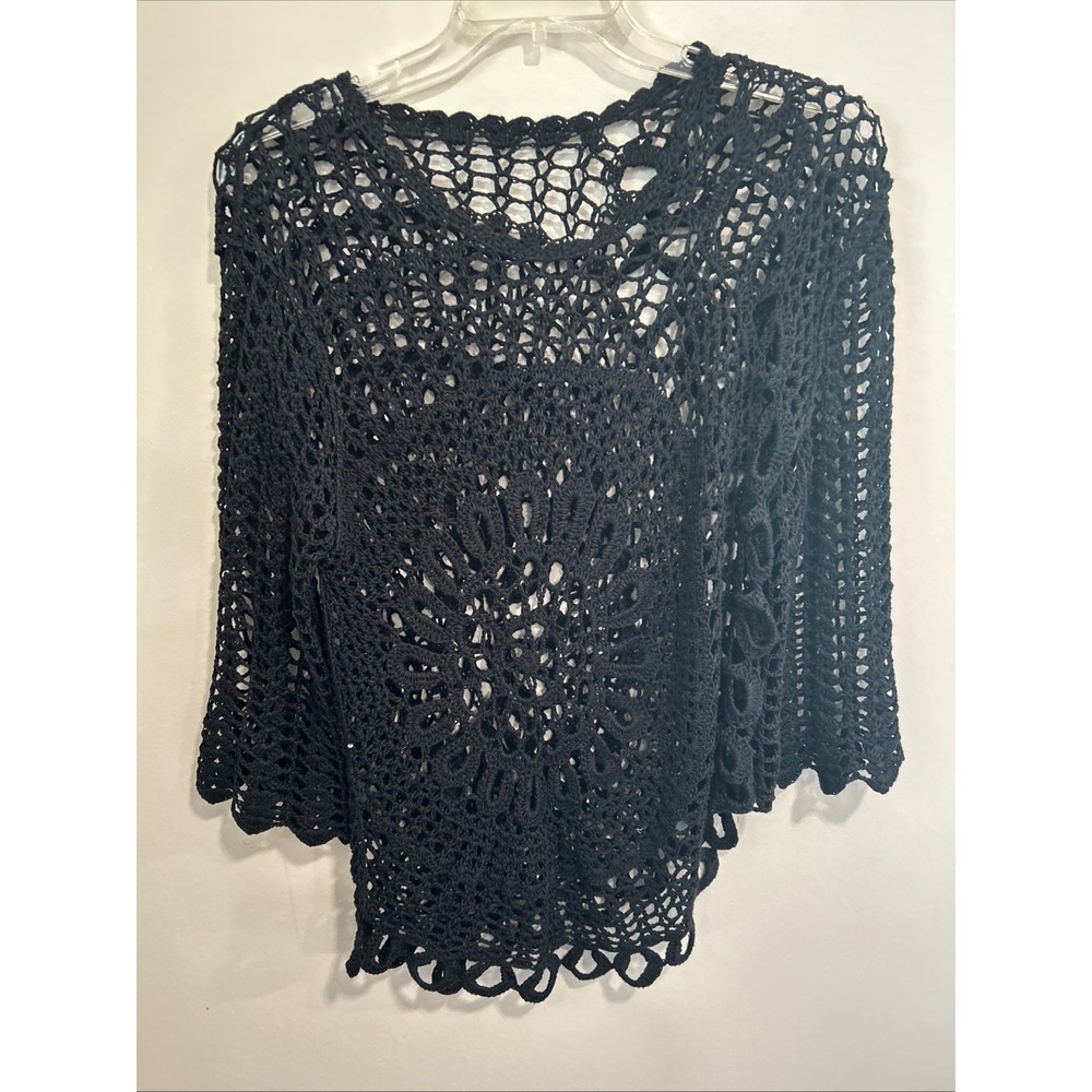 Women's XL Black Open Crochet Top Swim
